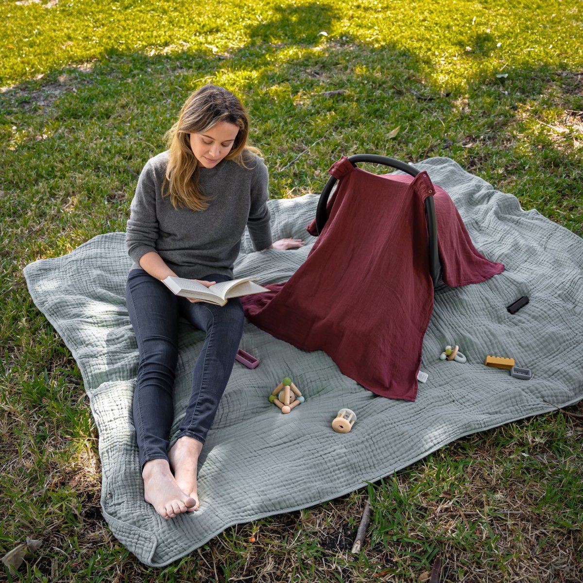 Comfy Cubs Wine Baby Car Seat Cover Bamboo Rayon Muslin Canopy - Everetts Place Boutique - 