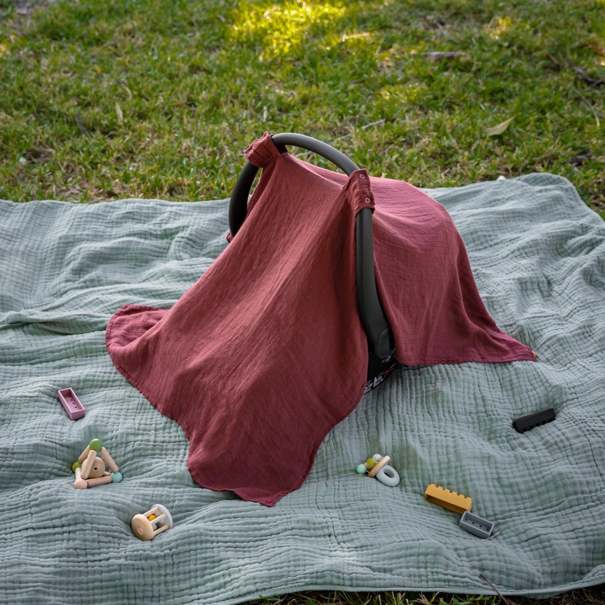 Comfy Cubs Wine Baby Car Seat Cover Bamboo Rayon Muslin Canopy - Everetts Place Boutique - 