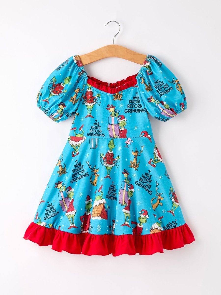Winter Blue Christmas Tree Character Ruffle Dress For Girls Rylee Faith Designs Everetts Place: Online Boutique