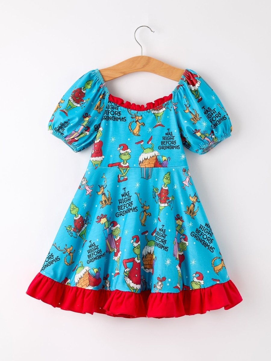 Winter Blue Christmas Tree Character Ruffle Dress For Girls Rylee Faith Designs Everetts Place: Online Boutique