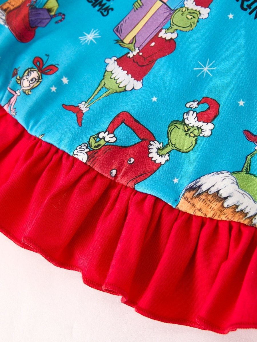 Winter Blue Christmas Tree Character Ruffle Dress For Girls Rylee Faith Designs Everetts Place: Online Boutique