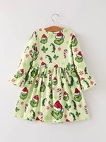 Rylee Faith Designs Winter Christmas Candy Cane Character Print Green Girls Dress - Apparel & Accessories > Clothing > Baby & Toddler Clothing > Baby & Toddler Dresses Dress
