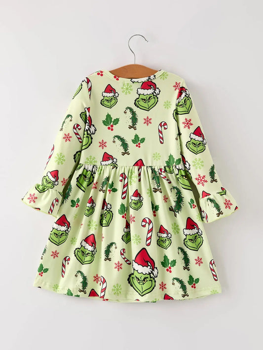 Winter Christmas Candy Cane Character Print Green Girls Dress Rylee Faith Designs Everetts Place: Online Boutique