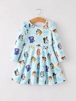 Rylee Faith Designs Winter Christmas Character Print Blue Girls Dress - Apparel & Accessories > Clothing > Baby & Toddler Clothing > Baby & Toddler Dresses Dress