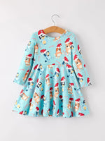 Rylee Faith Designs Winter Christmas Character Print Blue Girls Long Sleeve Dress - Apparel & Accessories > Clothing > Baby & Toddler Clothing > Baby & Toddler Dresses Dress