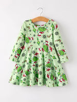 Rylee Faith Designs Winter Christmas Character Print Green Girls Dress - Apparel & Accessories > Clothing > Baby & Toddler Clothing > Baby & Toddler Dresses Dress
