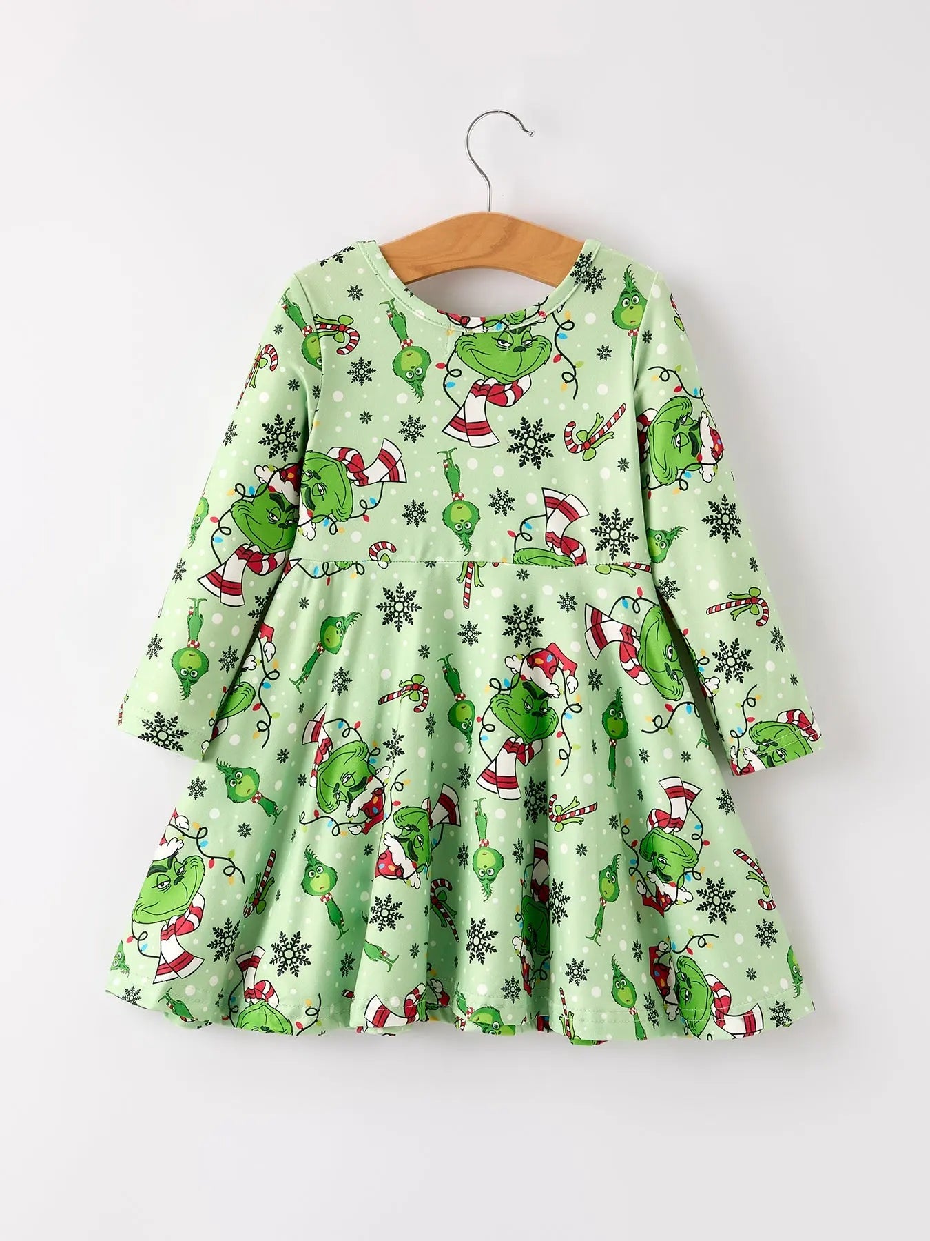 Winter Christmas Character Print Green Girls Dress Rylee Faith Designs Everetts Place: Online Boutique