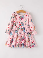 Rylee Faith Designs Winter Christmas Character Print Pink Girls Dress - Apparel & Accessories > Clothing > Baby & Toddler Clothing > Baby & Toddler Dresses Dress