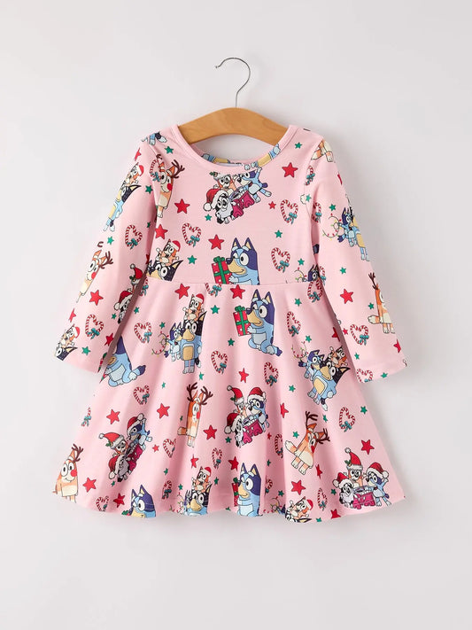 Winter Christmas Character Print Pink Girls Dress Rylee Faith Designs Everetts Place: Online Boutique