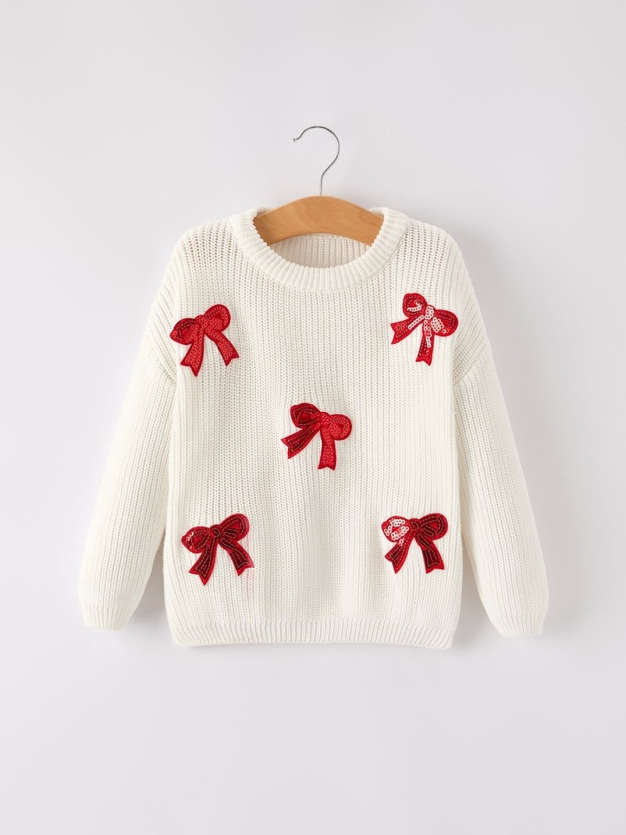 Winter Christmas Girls Bow Sequins Pullover Sweater Rylee Faith Designs Everetts Place: Online Boutique
