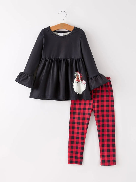 Winter Christmas Santa Claus Print Casual Plaid Girls Set Rylee Faith Designs Everetts Place: Online Boutique