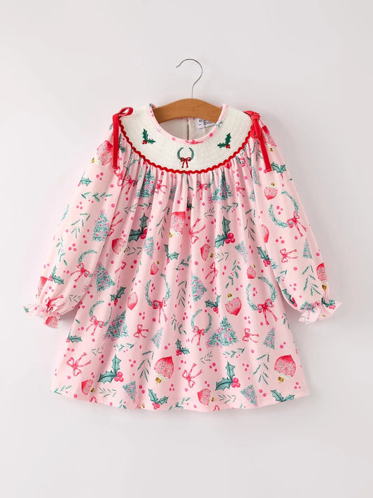 Winter Christmas Smocking Embroidery Colorful Girls Dress Rylee Faith Designs Everetts Place: Online Boutique