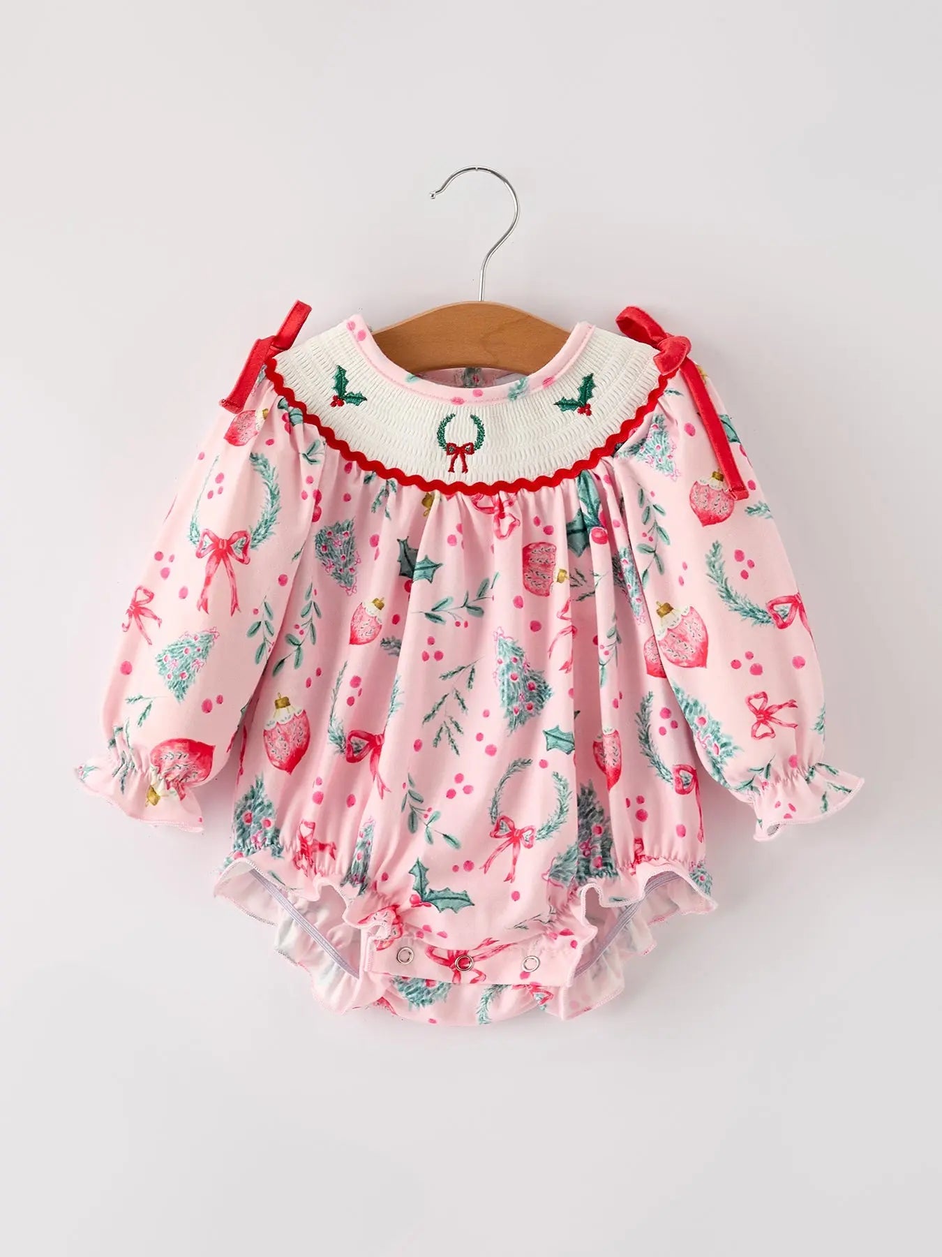 Rylee Faith Designs Winter Christmas Smocking Embroidery Colorful Girls Romper - Apparel & Accessories > Clothing > Baby & Toddler Clothing > Baby & Toddler Outfits Romper