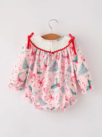 Rylee Faith Designs Winter Christmas Smocking Embroidery Colorful Girls Romper - Apparel & Accessories > Clothing > Baby & Toddler Clothing > Baby & Toddler Outfits Romper