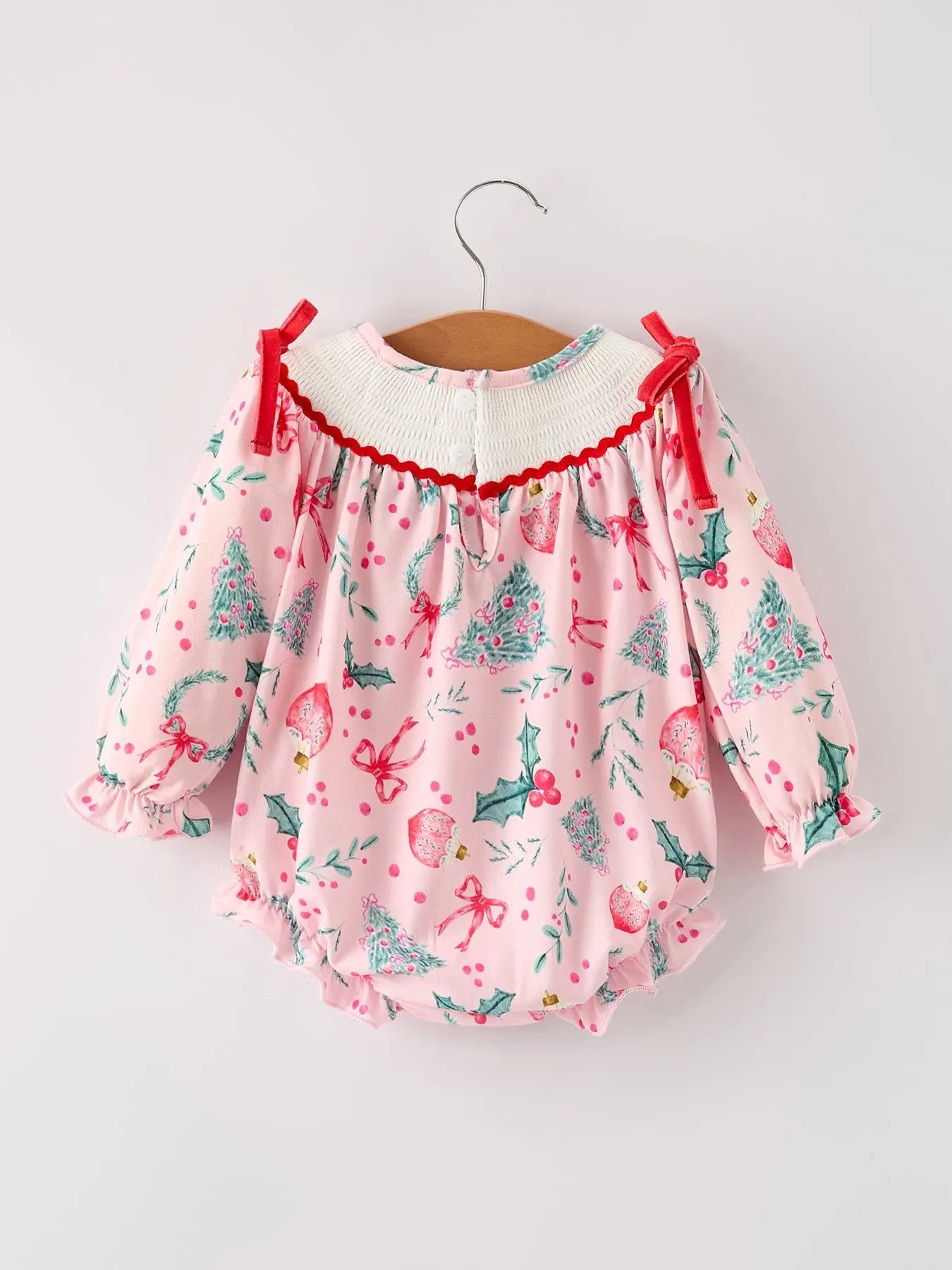 Rylee Faith Designs Winter Christmas Smocking Embroidery Colorful Girls Romper - Apparel & Accessories > Clothing > Baby & Toddler Clothing > Baby & Toddler Outfits Romper
