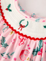 Rylee Faith Designs Winter Christmas Smocking Embroidery Colorful Girls Romper - Apparel & Accessories > Clothing > Baby & Toddler Clothing > Baby & Toddler Outfits Romper