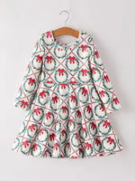 Rylee Faith Designs Winter Christmas Wreath and Bow Print Girls Dress - Apparel & Accessories > Clothing > Baby & Toddler Clothing > Baby & Toddler Dresses Dress