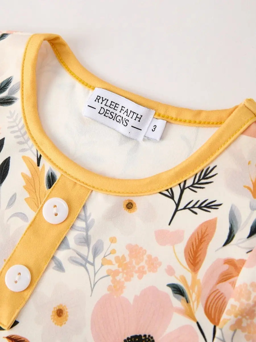 Rylee Faith Designs Winter Floral Long Sleeve Ruffled Girls Dress - 