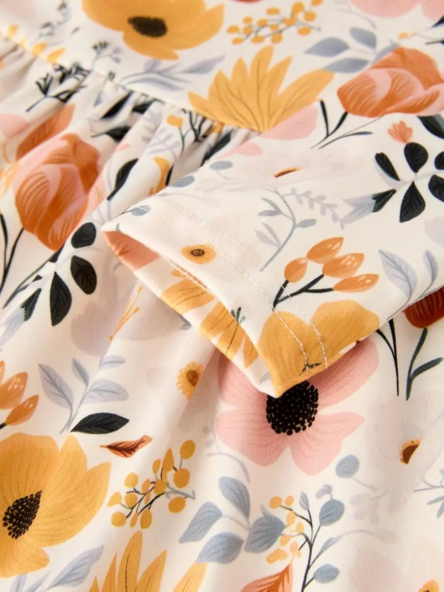 Rylee Faith Designs Winter Floral Long Sleeve Ruffled Girls Dress - 