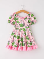Winter Pink Christmas Character Ruffle Dress For Girls Rylee Faith Designs Everetts Place: Online Boutique