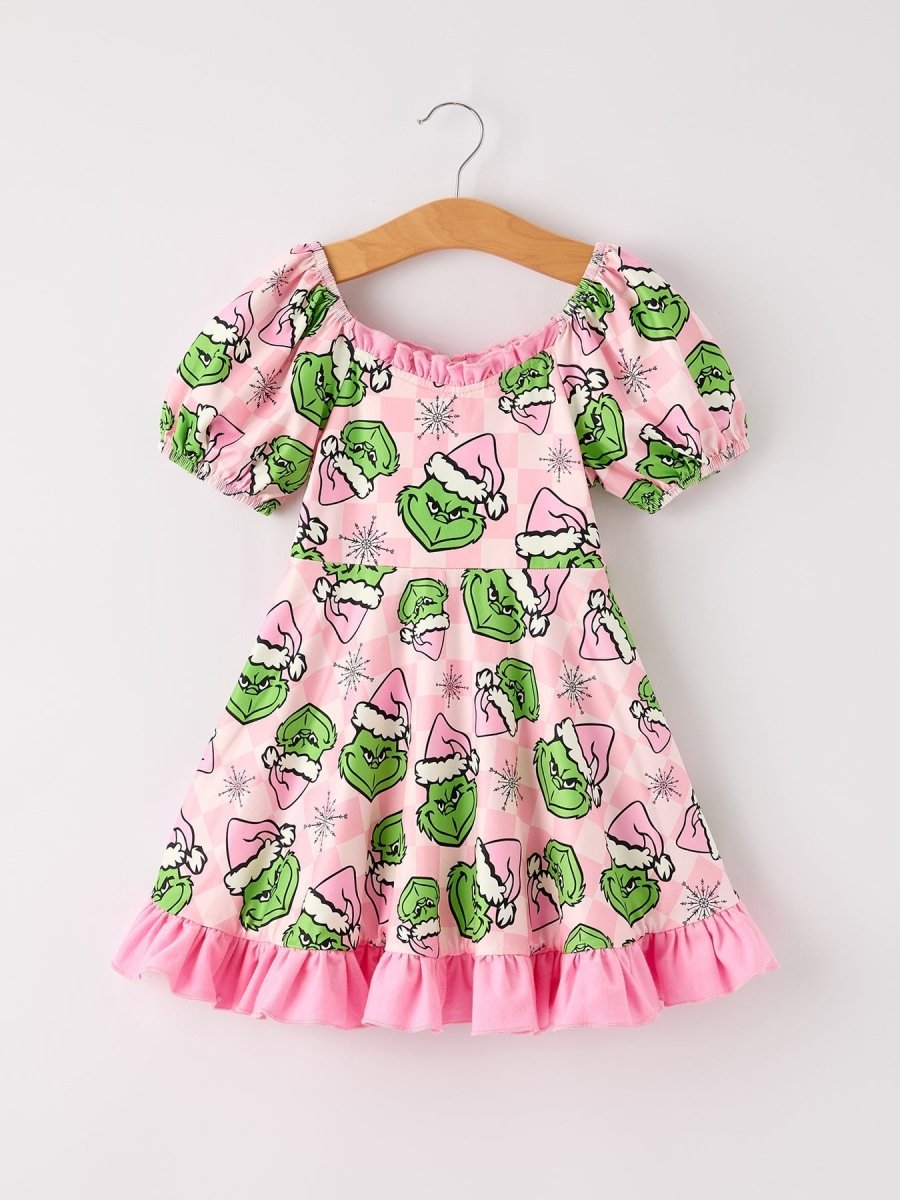 Winter Pink Christmas Character Ruffle Dress For Girls Rylee Faith Designs Everetts Place: Online Boutique