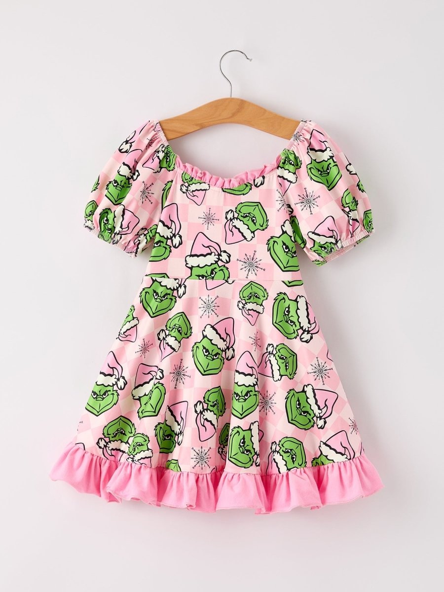 Winter Pink Christmas Character Ruffle Dress For Girls Rylee Faith Designs Everetts Place: Online Boutique