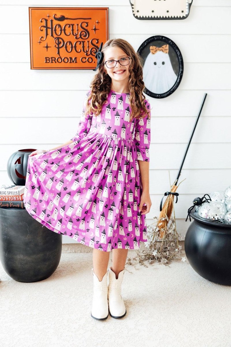 Witches Boo Halloween Twirl Dress With Pocket For Toddlers - Everetts Place Boutique - Twirl Pocket Dress 3/4