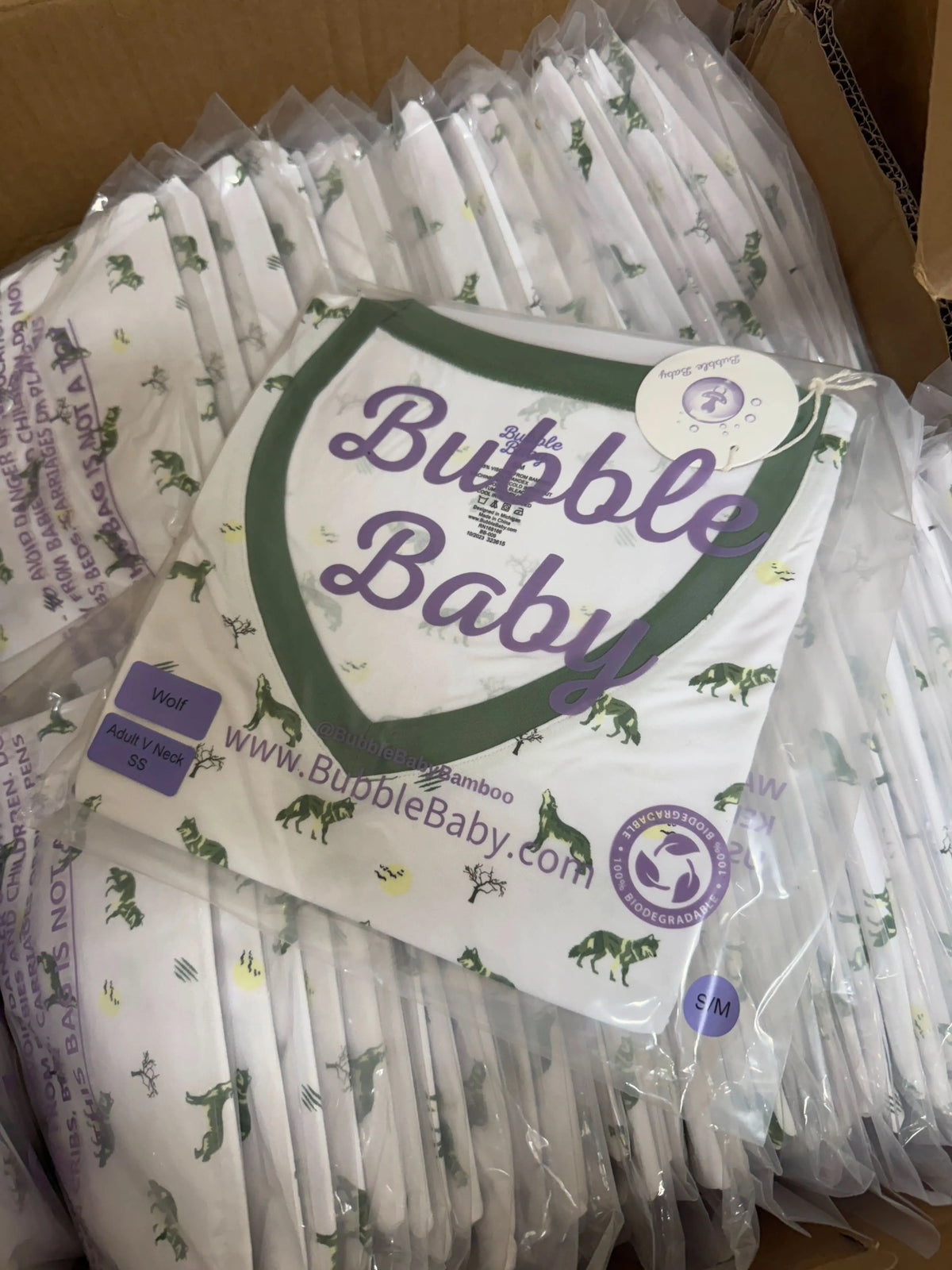 Bubble Baby Wolf | Adult Short Sleeve V Neck - 