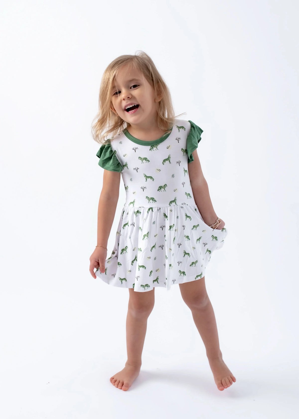 Bubble Baby Wolf | Flutter Bodysuit Dress - 