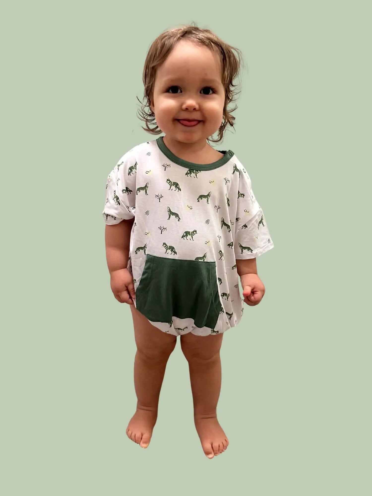 Bubble Baby Wolf | Short Sleeve Bubble Romper - 