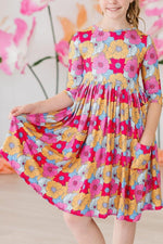 Wonderland Floral Three Quarter Sleeve Pocket Twirl Dress Mila & Rose ® Everetts Place: Online Boutique