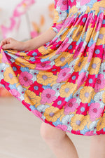Wonderland Floral Three Quarter Sleeve Pocket Twirl Dress Mila & Rose ® Everetts Place: Online Boutique
