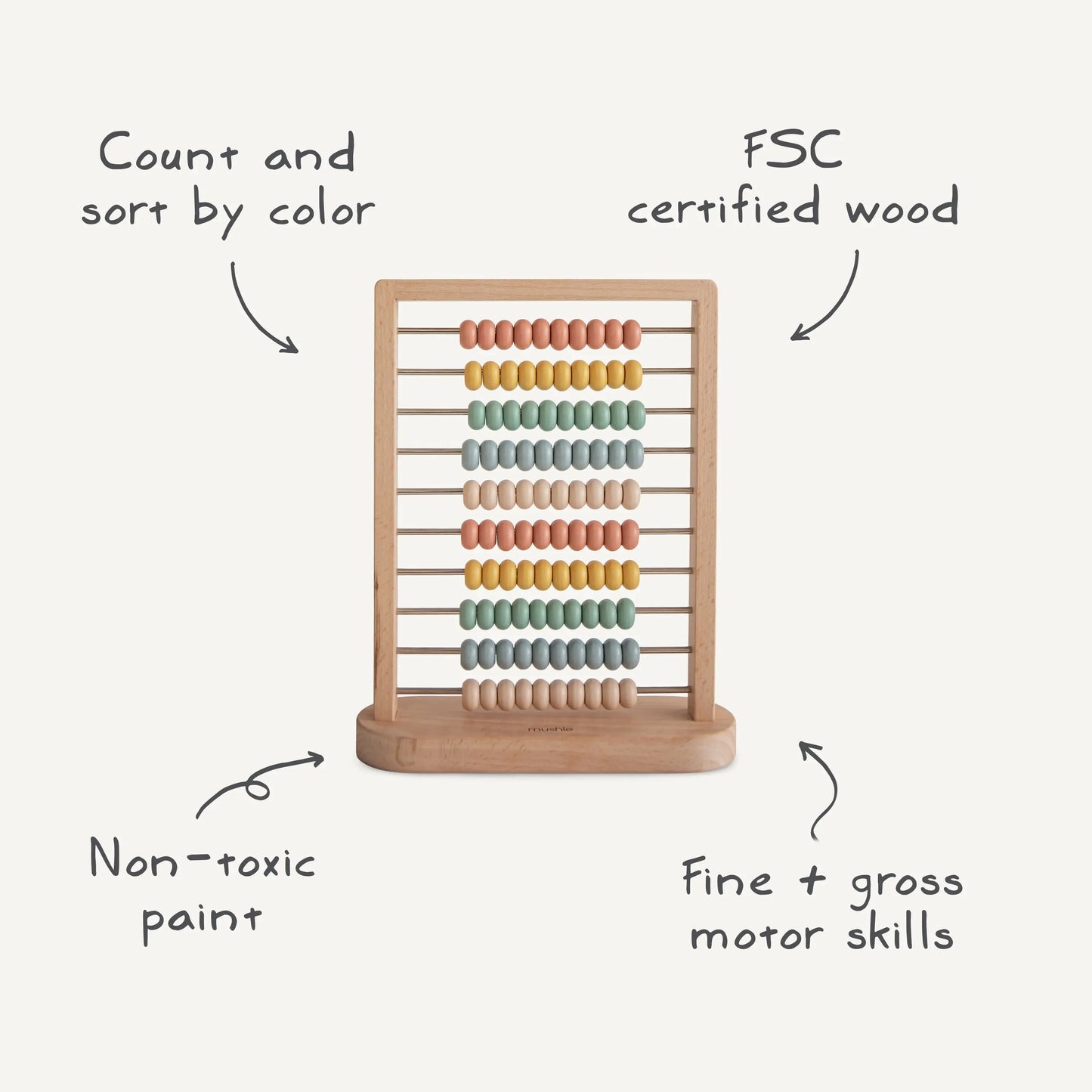 Wooden Abacus for Kids - Classic Educational Toy for Counting and Color Sorting in Nursery and Playroom Mushie