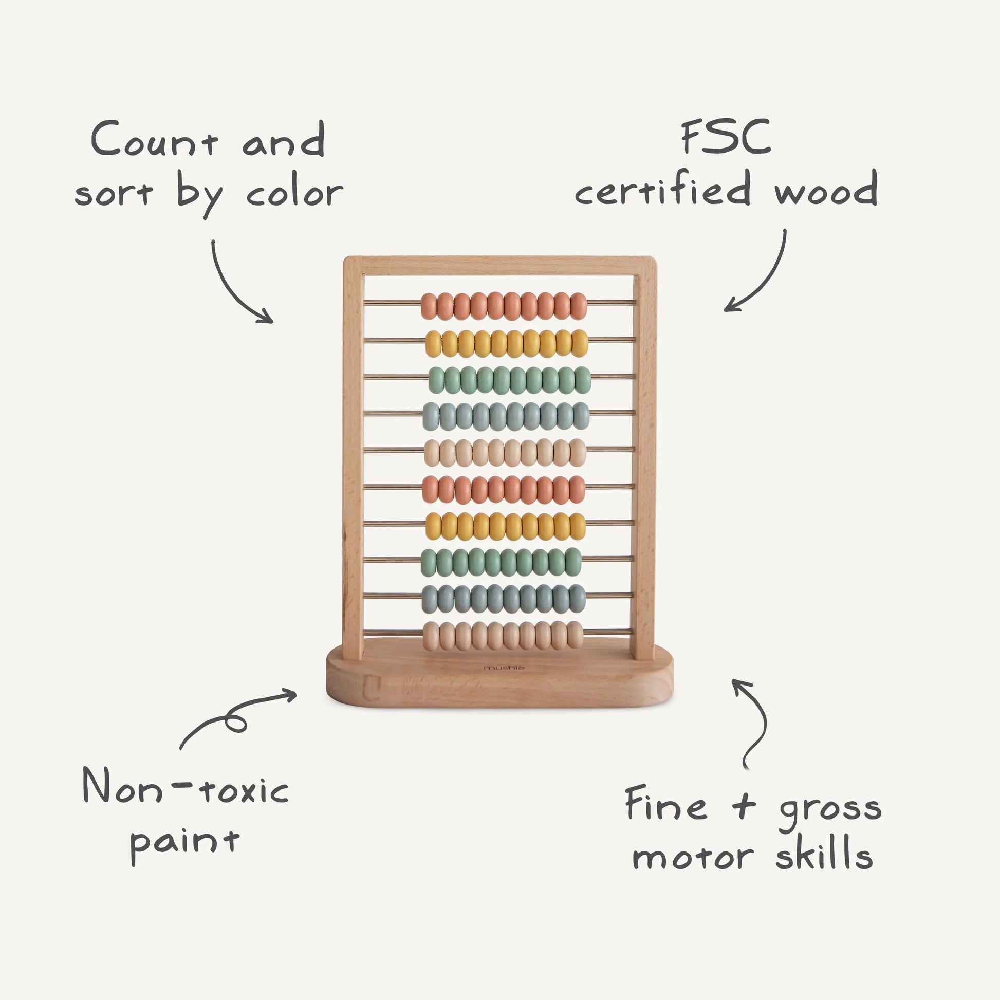 Wooden Abacus for Kids - Classic Educational Toy for Counting and Color Sorting in Nursery and Playroom Mushie