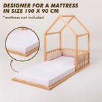 Goodevas Wooden Montessori House Floor Bed with Fence and Roof for Kids 190x90 cm - Furniture > Baby & Toddler Furniture > Cribs & Toddler Beds > Toddler Beds Beds