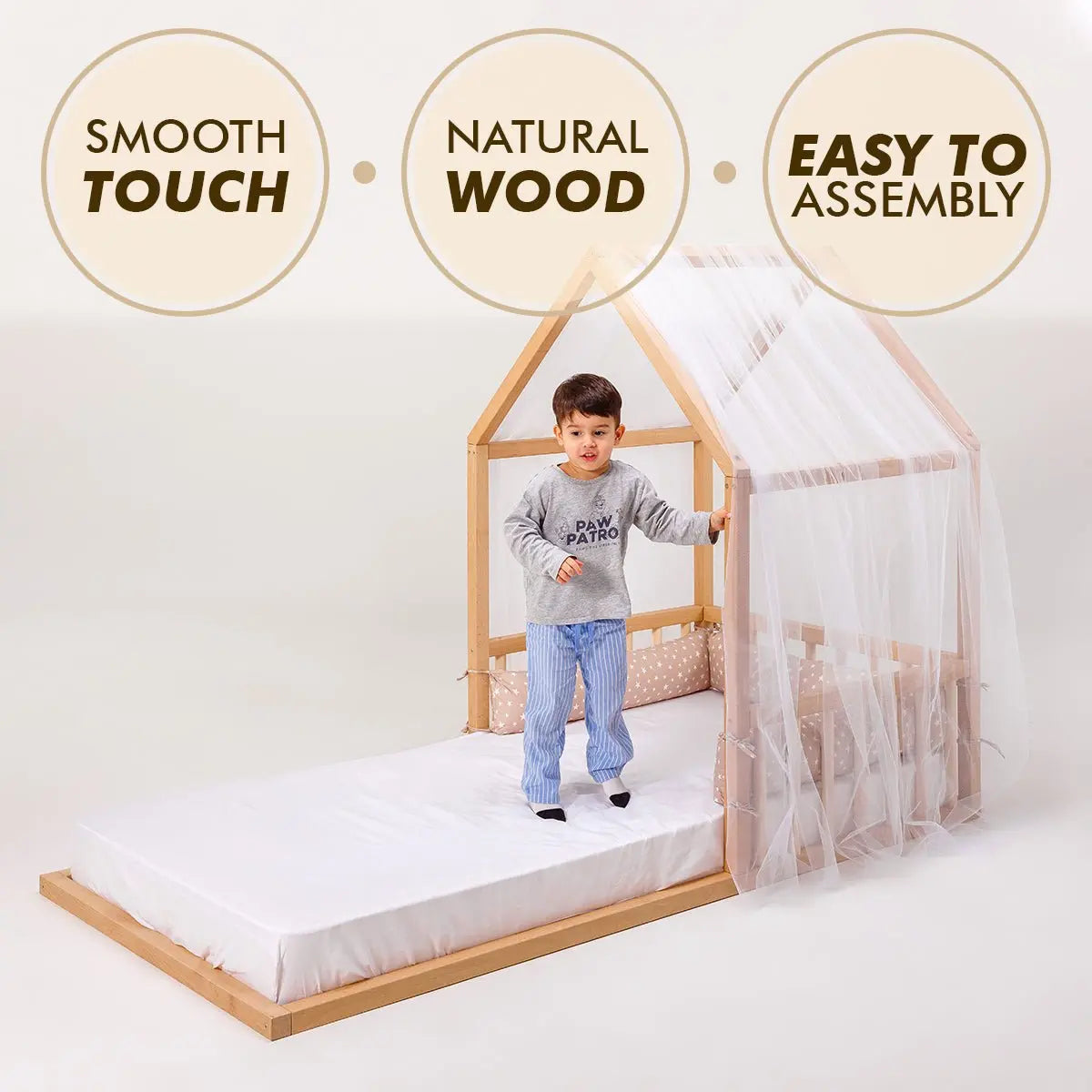 Wooden Montessori House Floor Bed with Fence and Roof for Kids 190x90 cm Goodevas Everetts Place: Online Boutique