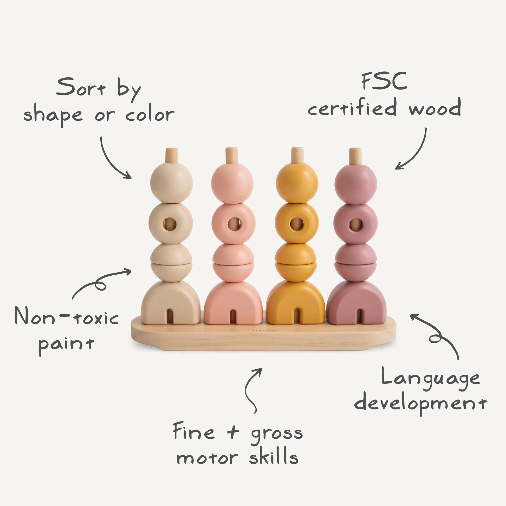 Wooden Multi Shape Stacker Educational Toy for Kids with 20 Shapes and Non Toxic Paint Mushie Everetts Place: Online Boutique