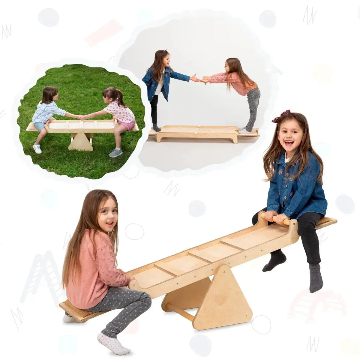 Wooden Seesaw for Toddlers with Spiral Seat Cushions and Triangle Shaped Balancer Goodevas Everetts Place: Online Boutique