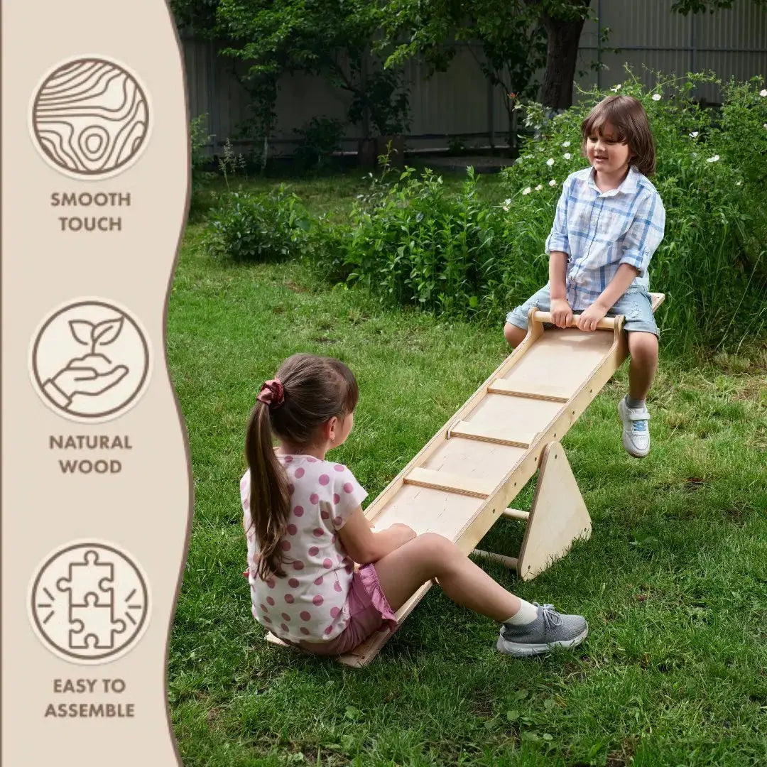 Wooden Seesaw for Toddlers with Spiral Seat Cushions and Triangle Shaped Balancer Goodevas Everetts Place: Online Boutique