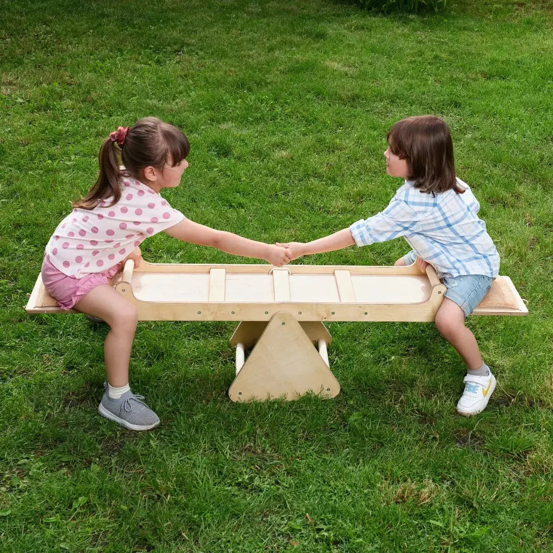 Wooden Seesaw for Toddlers with Spiral Seat Cushions and Triangle Shaped Balancer Goodevas Everetts Place: Online Boutique