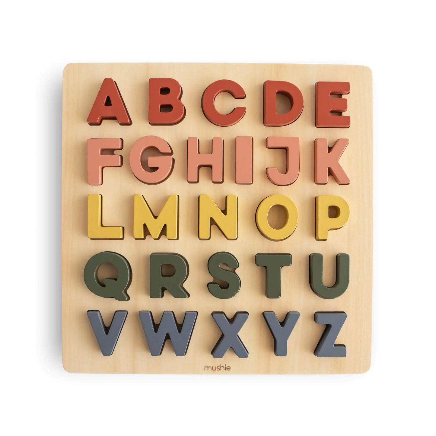 Wooden Alphabet Puzzle Educational Toy for Kids with 26 Capital Letters Mushie