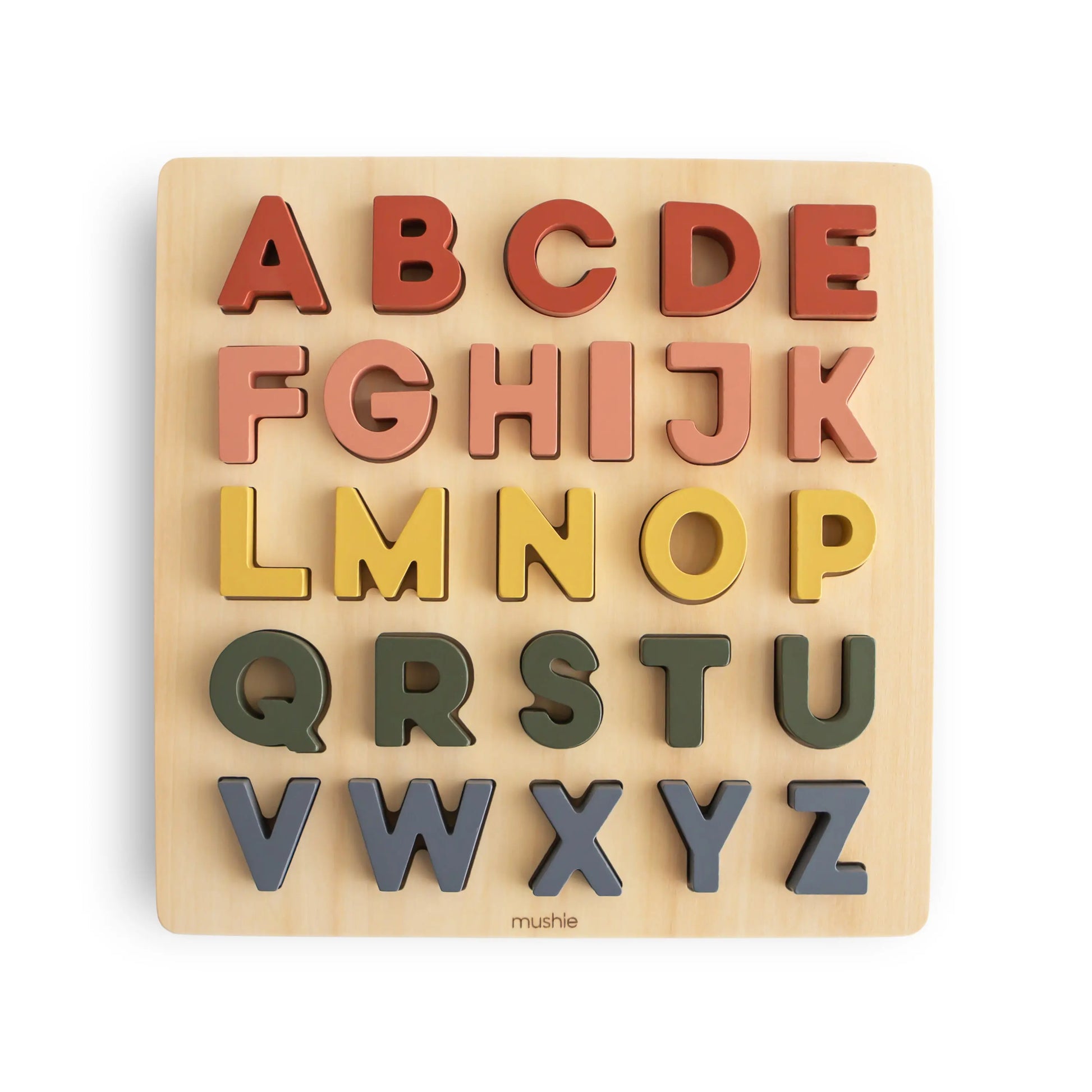 Wooden Alphabet Puzzle Educational Toy for Kids with 26 Capital Letters Mushie