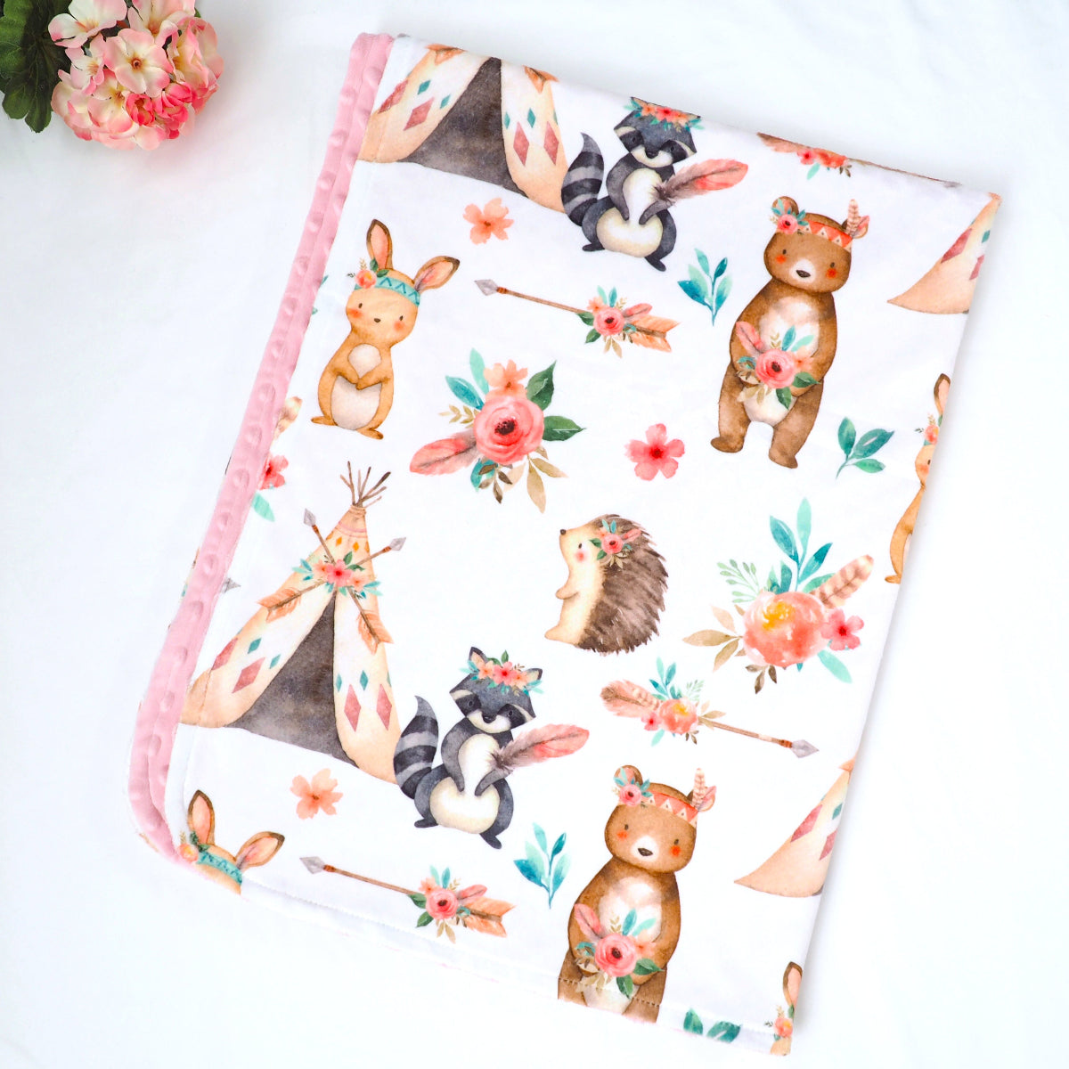 Minky Baby Blanket Woodland Tribe Pink by Honey Lemonade at Everetts Place