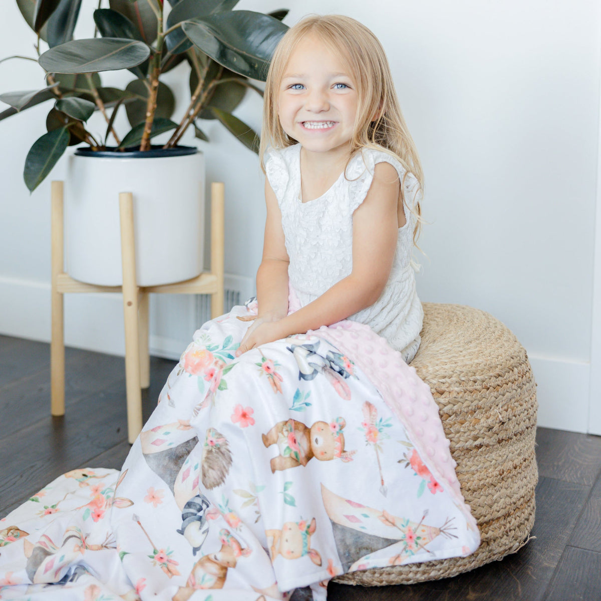Minky Baby Blanket Woodland Tribe Pink by Honey Lemonade at Everetts Place