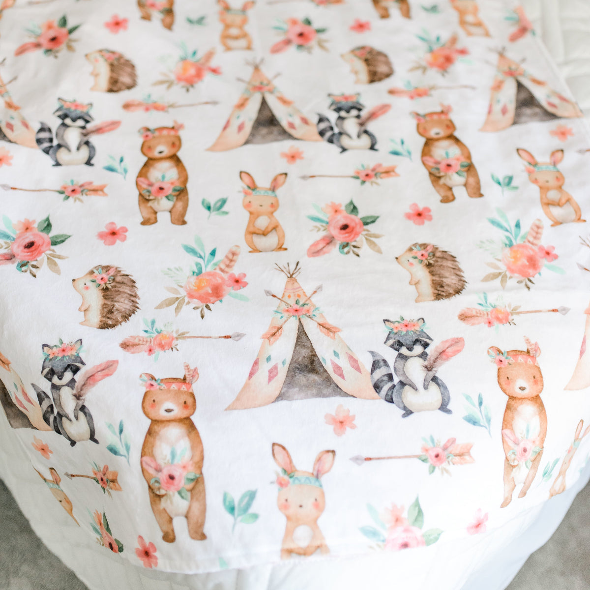Minky Baby Blanket Woodland Tribe Pink by Honey Lemonade at Everetts Place