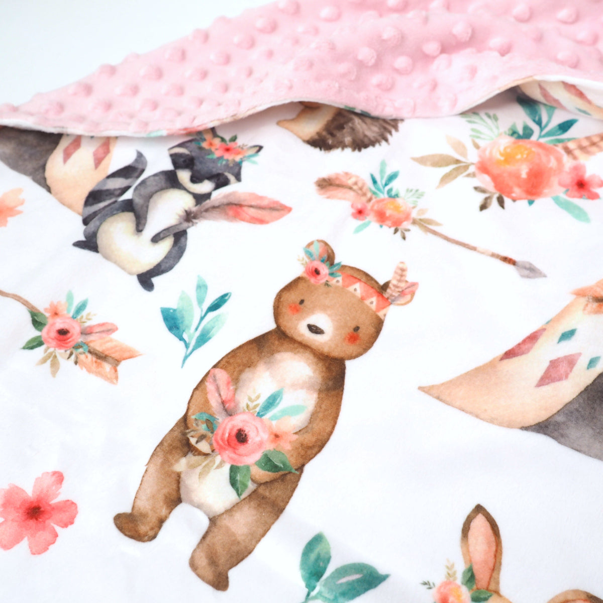 Minky Baby Blanket Woodland Tribe Pink by Honey Lemonade at Everetts Place