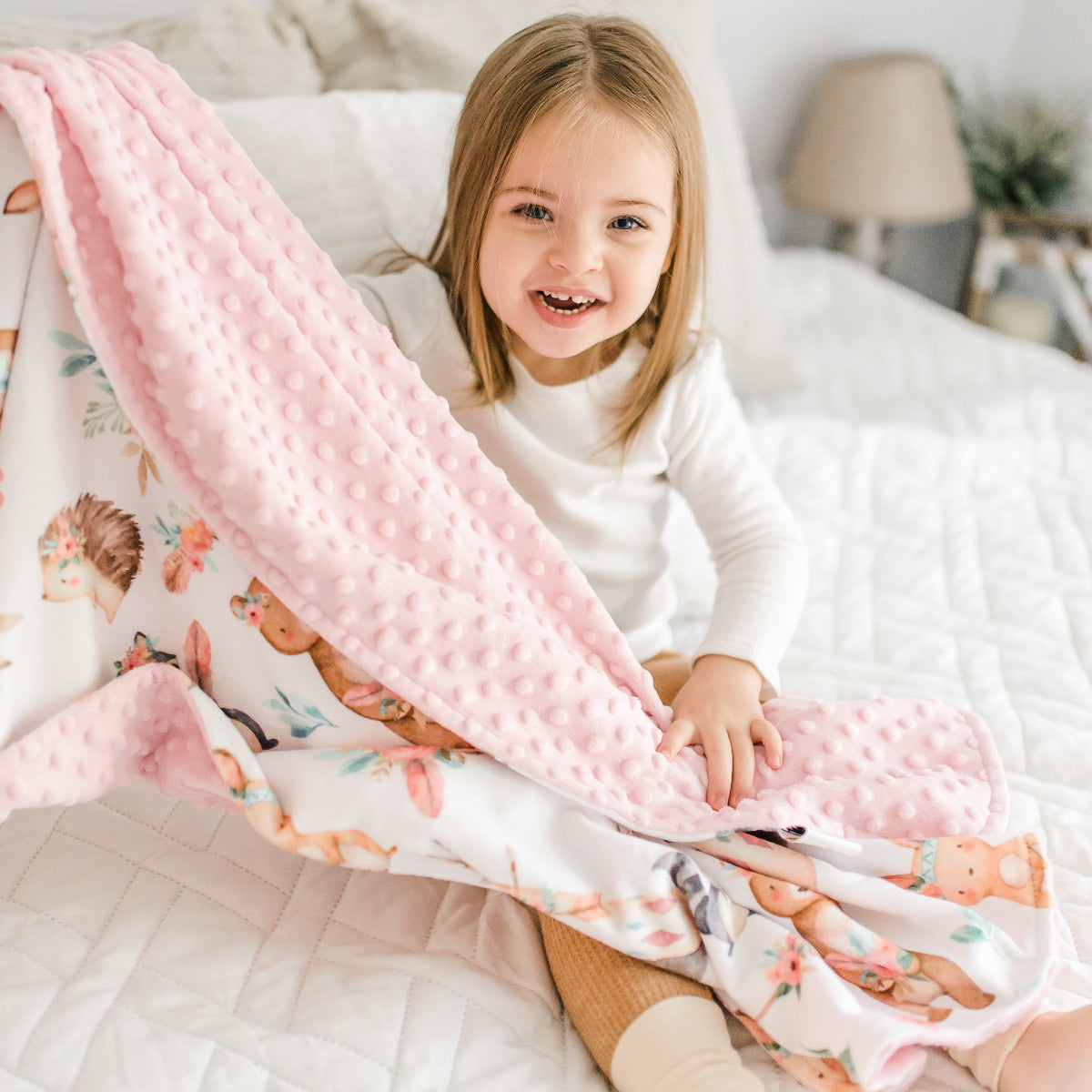 Minky Baby Blanket Woodland Tribe Pink by Honey Lemonade at Everetts Place