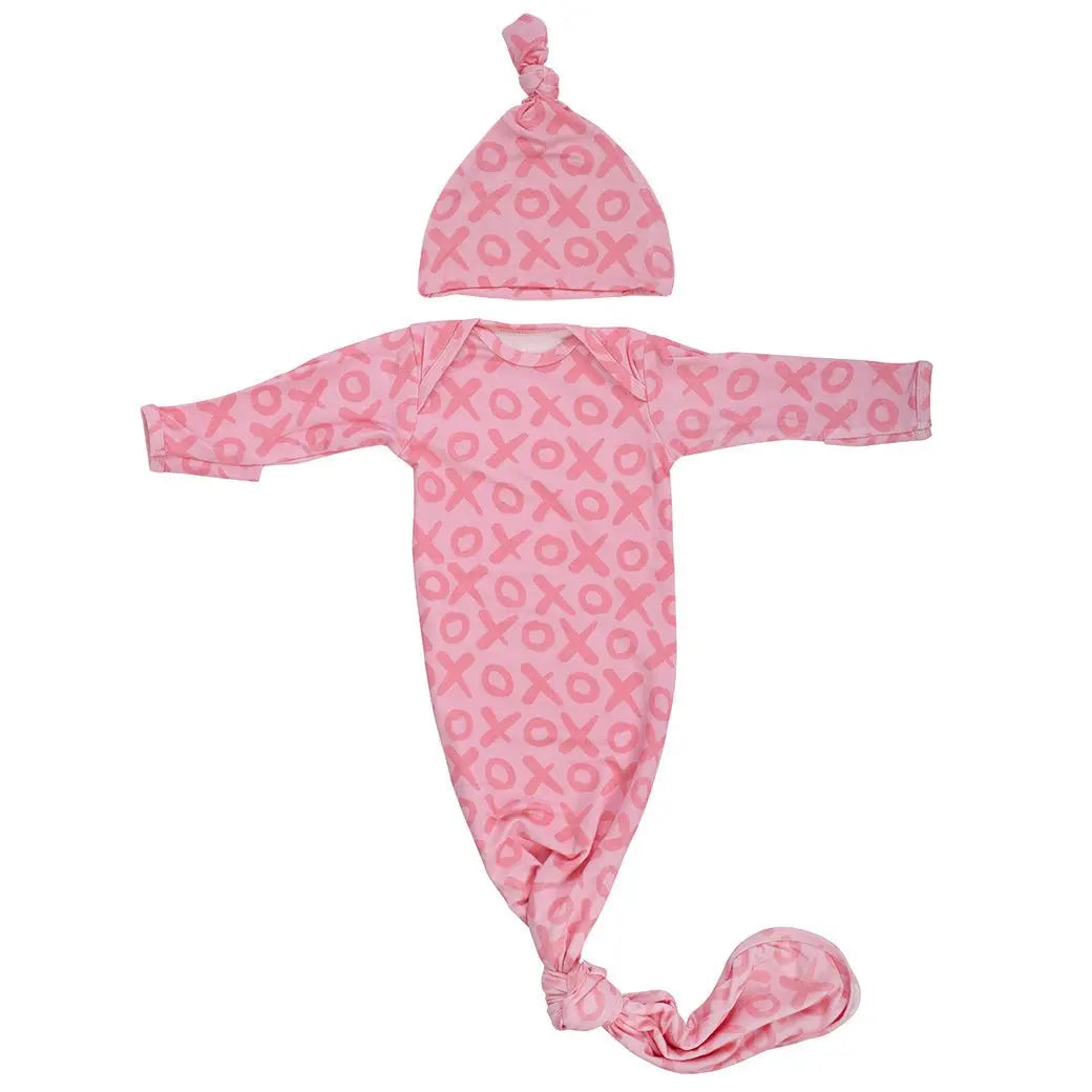 Three Little Tots XOXO Love Valentine's Day Knotted Newborn Baby Gown - 