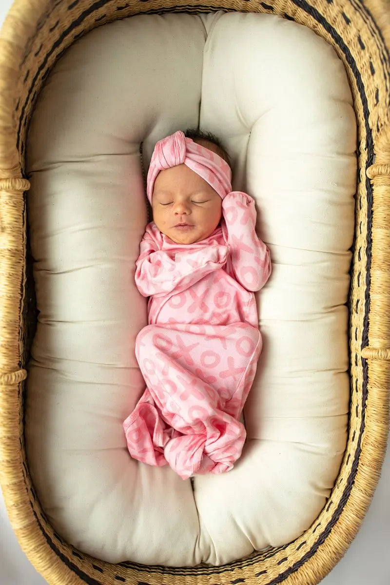 Three Little Tots XOXO Love Valentine's Day Knotted Newborn Baby Gown - 