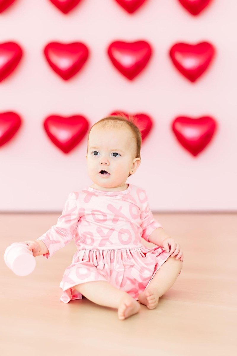 XOXO Three Quarter Sleeve Twirl Bodysuit for Babies - Everetts Place Boutique - Twirl Bodysuit - 3/4 Sleeve
